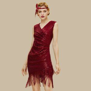 Elegant Dark Red Sequin Dress, Medium